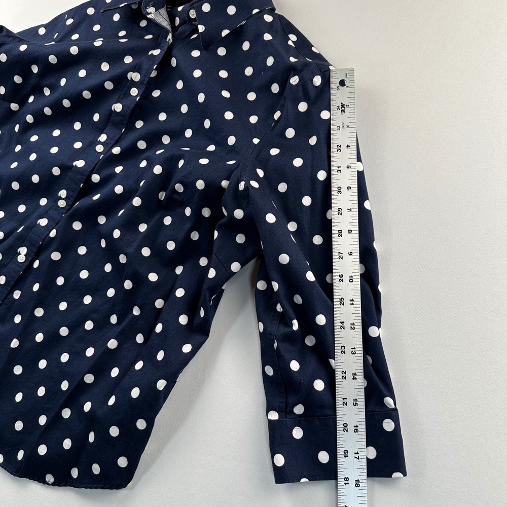 Chaps by Ralph Lauren Polka Dot Top 3/4 Sleeves No Iron Blouse Preppy Navy Sz 1X - Picture 7 of 8